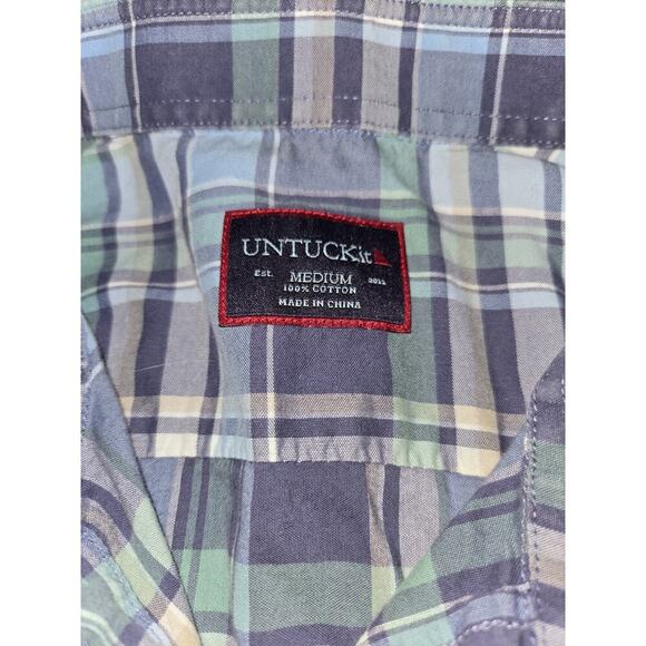 UNTUCKit Shirt Men Medium Blue Plaid RomBauer Preppy Long Sleeve Slim - Picture 2 of 11